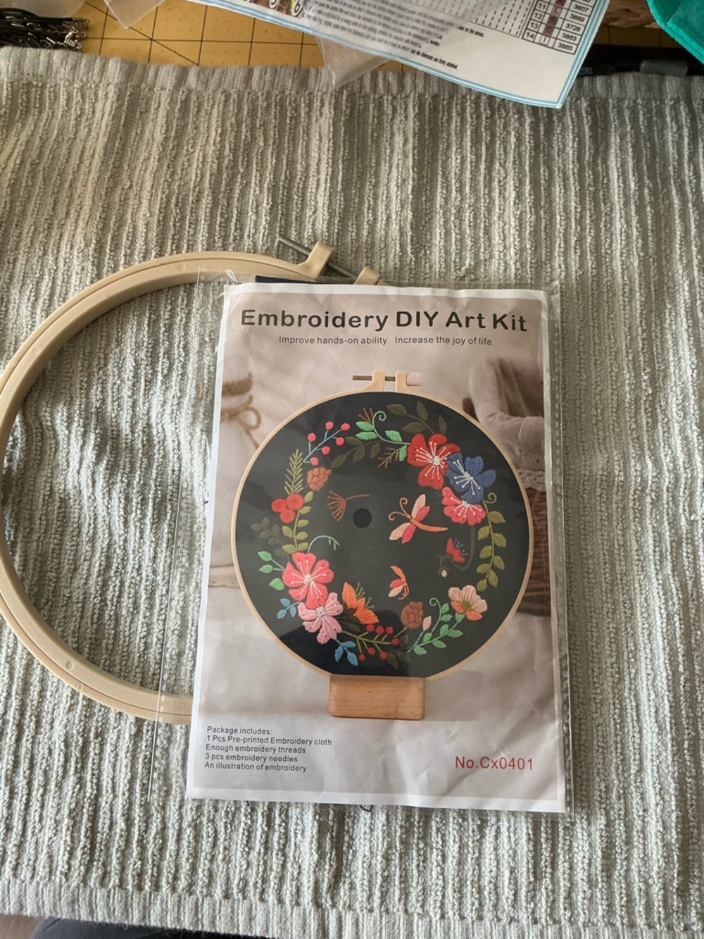 Embroidery DIY Art Kit with Wooden Hoop - Floral Design